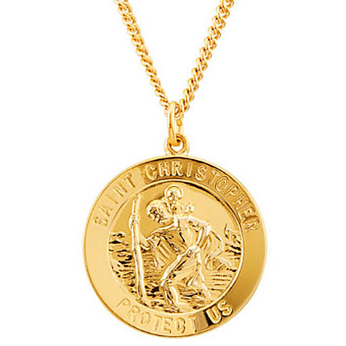 Gold-plated Sterling Silver Round St. Christopher Medal 24in Chain