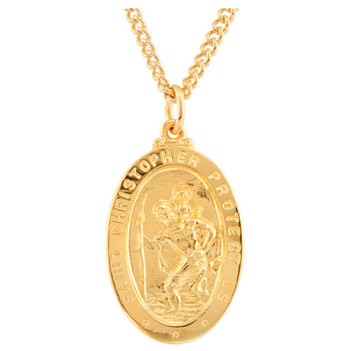 24k Gold-Plated Sterling Silver St. Christopher Medal on 24in Chain