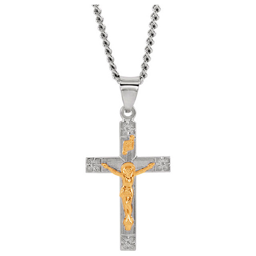 Gold-plated Sterling Silver 1in INRI Crucifix on 24in Chain