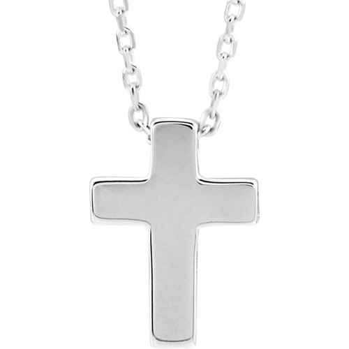 14k White Gold Petite Smooth Cross Necklace