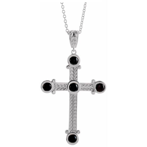 14k White Gold Cabochon Onyx Cross Necklace