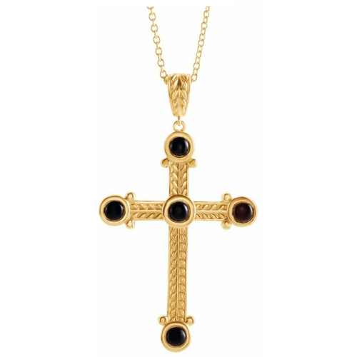 14k Yellow Gold Cabochon Onyx Cross Necklace