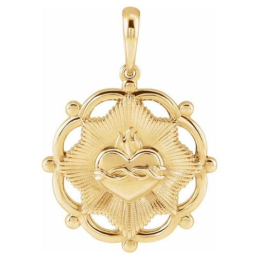 14k Yellow Gold Sacred Heart Pendant 5/8in