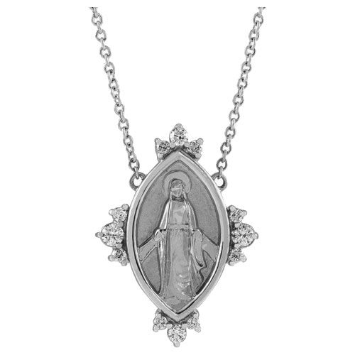14k White Gold 1/5 ct tw Diamond Miraculous Medal Necklace