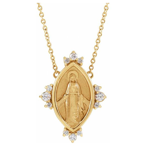 14k Yellow Gold 1/5 ct tw Diamond Miraculous Medal Necklace