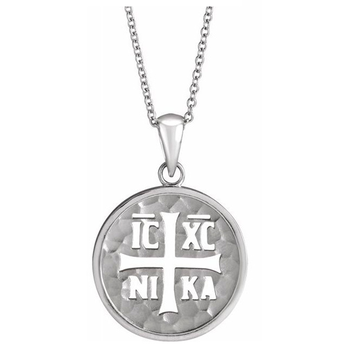 14k White Gold Orthodox IC XC NIKA Medal Necklace
