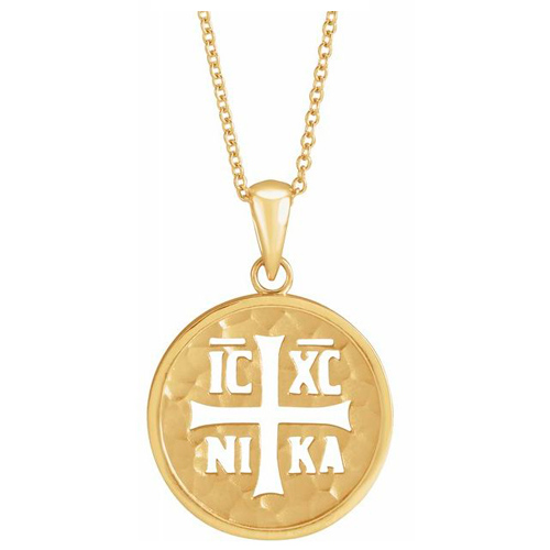 14k Yellow Gold Orthodox IC XC NIKA Medal Necklace