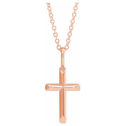 14k Rose Gold Small Knife-Edge Cross Necklace