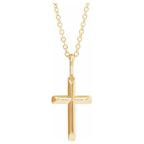 14k Yellow Gold Small Knife-Edge Cross Necklace