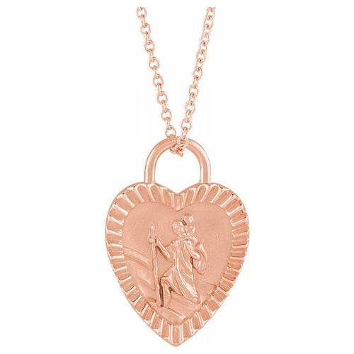 14k Rose Gold St. Christopher Heart Medal Necklace