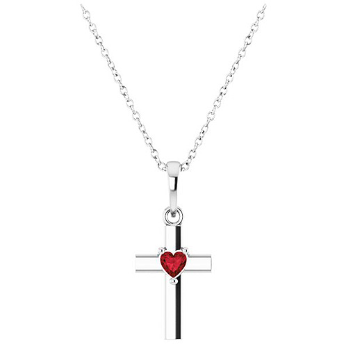 14k White Gold Mozambique Garnet Heart Cross Necklace