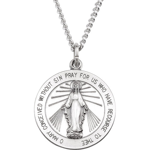 Sterling Silver 1in Miraculous Medal & 24in Chain
