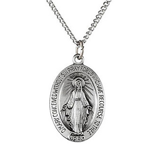 Sterling Silver 19mm Miraculous Medal & 18in Chain