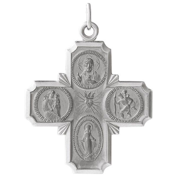 14k White Gold 11/16in Four Way Medal