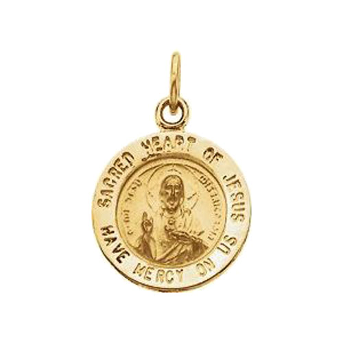 14kt Yellow Gold 12mm Sacred Heart of Jesus Medal 