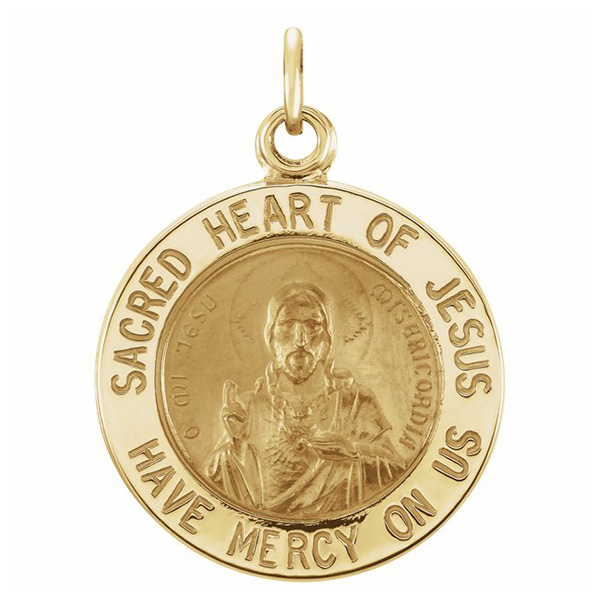 14kt Yellow Gold 15mm Sacred Heart of Jesus Medal