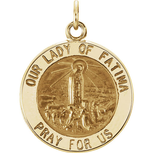 14k Yellow Gold Our Lady of Fatima Medal 18mm