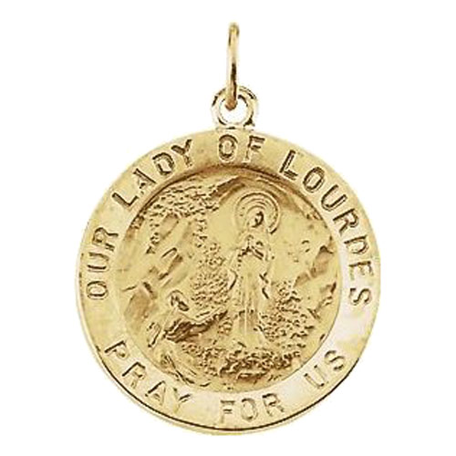 14k Yellow Gold Lady of Lourdes Medal 18mm