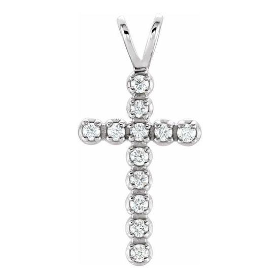 14kt White Gold 1/8 ct Diamond Cross with V Bail