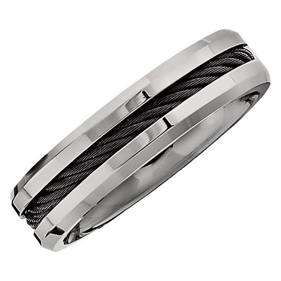 Titanium 6mm Wedding Band with Black Cable Inset