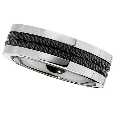 Titanium 8mm Wedding Band with Two Black Cable Inlays