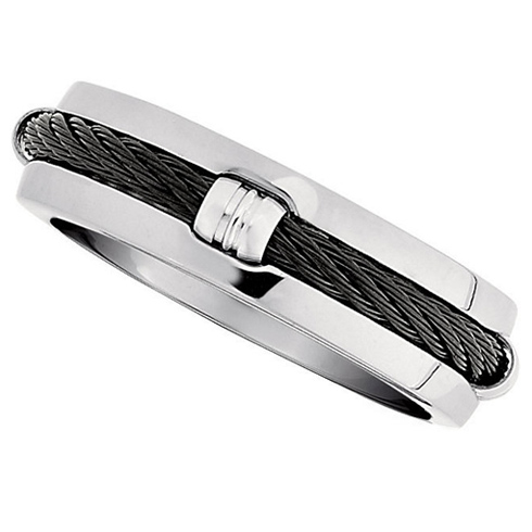 Titanium 7mm Wedding Band with Black Cable Inlay