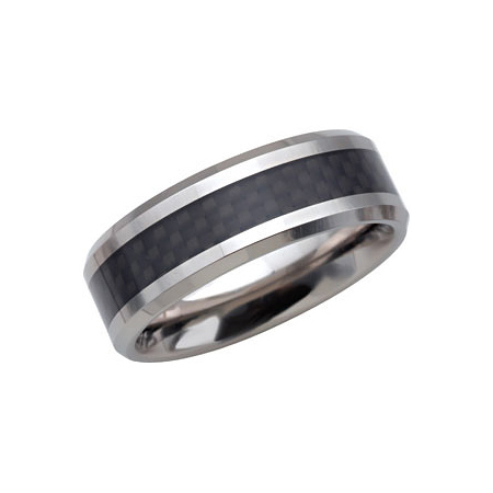 Dura Tungsten Ring with Black Carbon Fiber Center and Beveled Edges 8.3mm