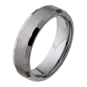 Beveled 6mm Tungsten Band with Flat Facets Stone Finish