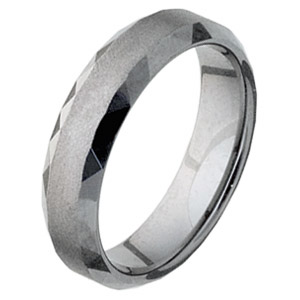 Beveled 6mm Tungsten Band with Facets and Stone Finish