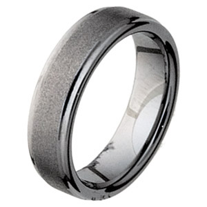6mm Tungsten Ring with Flat Grooved Edges Stone Finish