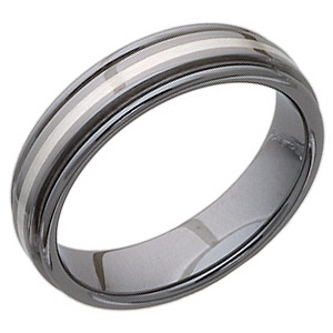 6mm Tungsten Wedding Band with Rounded Edges and Sterling Silver Inlay