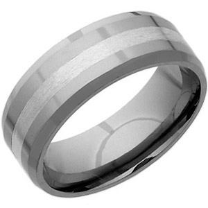 Beveled 8mm Tungsten Wedding Band with Sterling Silver Inlay