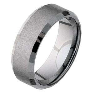 Beveled 8mm Tungsten Band with Flat Facets Stone Finish