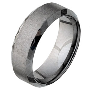 Beveled 8mm Tungsten Band with Facets and Stone Finish