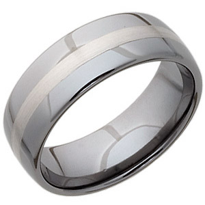 Domed 8mm Tungsten Band with Platinum Inlay