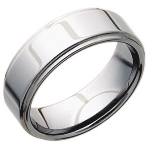 8mm Tungsten Ring with Flat Grooved Edges