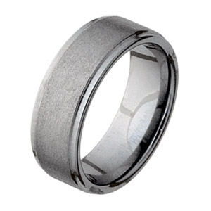8mm Tungsten Ring with Flat Grooved Edges Stone Finish