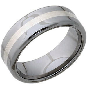 Pipe Cut 8mm Tungsten Wedding Band with Sterling Silver Inlay