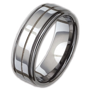 8mm Tungsten Ring with Rounded Flat Edges and Groove