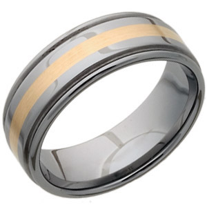 8mm Tungsten Wedding Band with Rounded Edges and 18Kt Gold Inlay