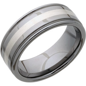 8mm Tungsten Wedding Band with Rounded Edges and Sterling Silver Inlay