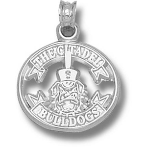 Sterling Silver 5/8in Citadel Bulldogs Ribbon Pendant