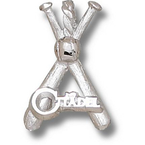 Citadel Bulldogs 7/8in Sterling Silver Bats Pendant