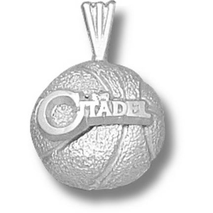 Sterling Silver 1/2in Citadel Bulldogs Basketball Pendant