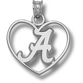 Sterling Silver 5/8in University of Alabama A Heart Pendant