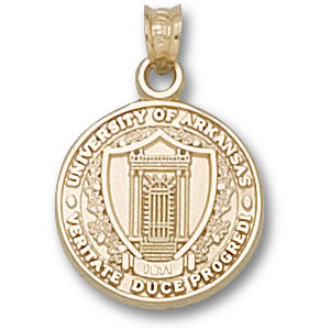University of Arkansas Round Seal Pendant 5/8in 14k Yellow Gold