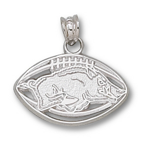 Sterling Silver 1/2in Arkansas Razorbacks Football Pendant