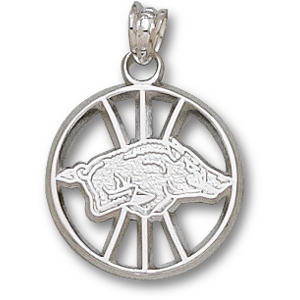 Sterling Silver 5/8in Arkansas Razorbacks Basketball Pendant