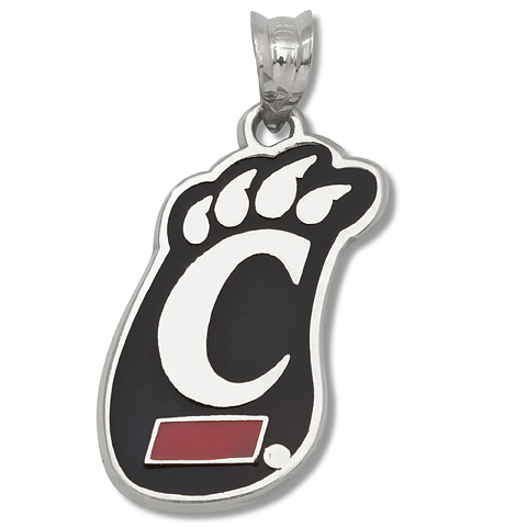 Univ. of Cincinnati Paw Foot Black Enamel Pendant Sterling Silver