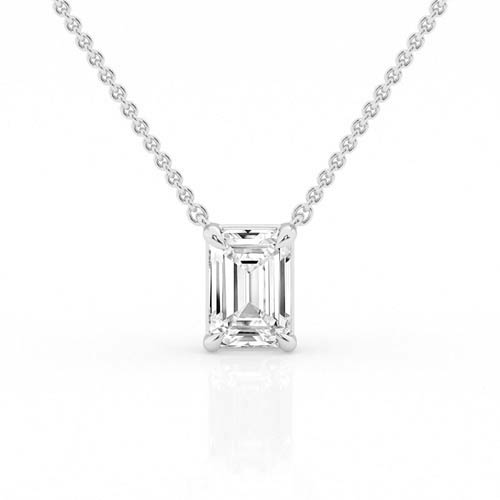 14k White Gold 2 ct tw Lab Grown Emerald-cut Diamond Solitaire Necklace